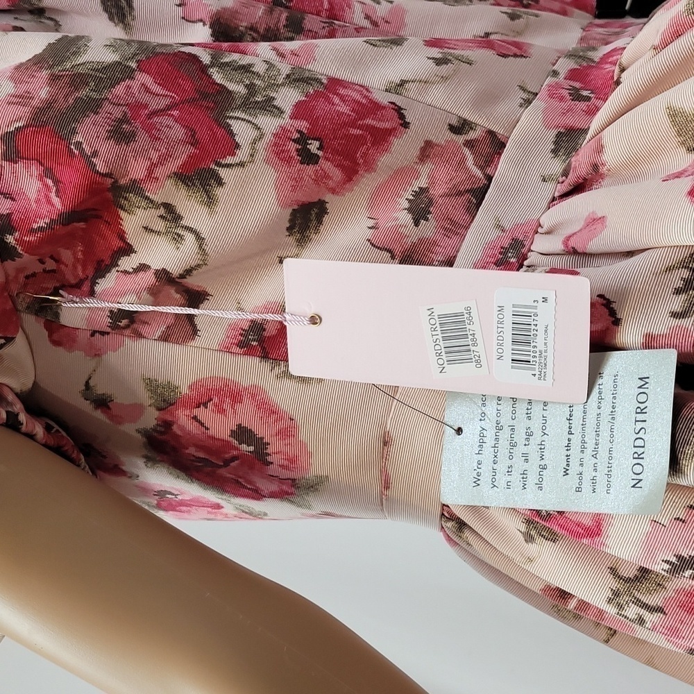 RACHEL Parcell Pink Brocade Floral Puff Sleeve Dress - Picture 14 of 17